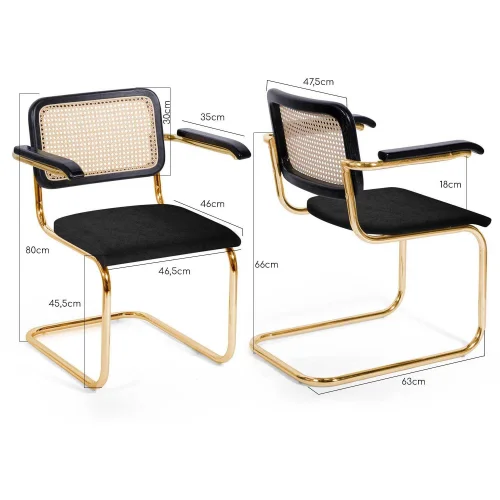 CHAISE WEBSTER AVEC ACCOUDOIRS VELOURS NOIR PIEDS DORÉS