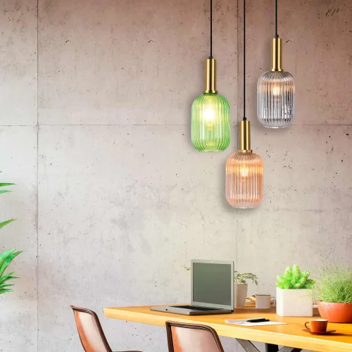 SUSPENSION 1 LUMIÈRE ABAT-JOUR FUMÉ E27 SHELBY