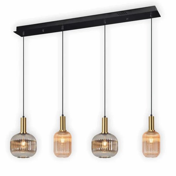 SUSPENSION 4 LUMIÈRES ABAT-JOUR COMBINÉ AMBRE/FUMÉE E27 SHELBY SUSPENSION 4 LUMIÈRES ABAT-JOUR COMBINÉ AMBRE/FUMÉE E27 SHELBY