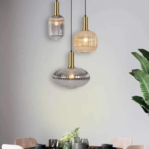 SUSPENSION 3 LUMIÈRES ABAT-JOUR COMBINÉS AMBRE/FUMÉE Ø40 E27 SHELBY