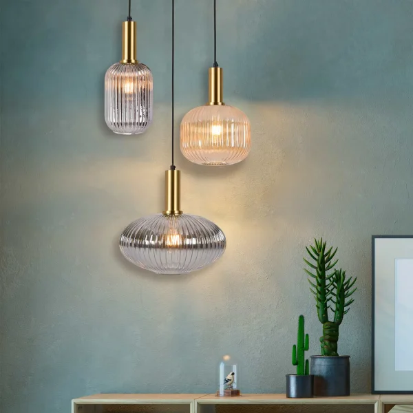 SUSPENSION 3 LUMIÈRES ABAT-JOUR COMBINÉS AMBRE/FUMÉE Ø40 E27 SHELBY