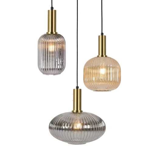 SUSPENSION 3 LUMIÈRES ABAT-JOUR COMBINÉS AMBRE/FUMÉE Ø40 E27 SHELBY