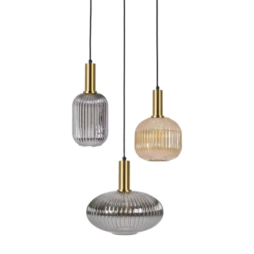 SUSPENSION 3 LUMIÈRES ABAT-JOUR COMBINÉS AMBRE/FUMÉE Ø40 E27 SHELBY