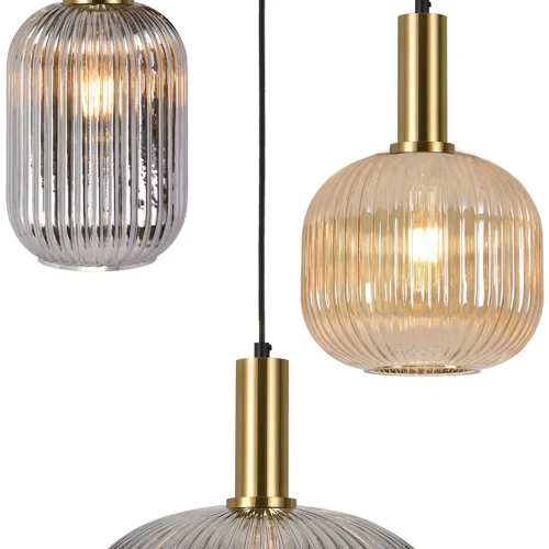 SUSPENSION 3 LUMIÈRES ABAT-JOUR COMBINÉS AMBRE/FUMÉE Ø40 E27 SHELBY