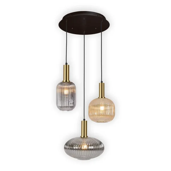 SUSPENSION 3 LUMIÈRES ABAT-JOUR COMBINÉS AMBRE/FUMÉE Ø40 E27 SHELBY