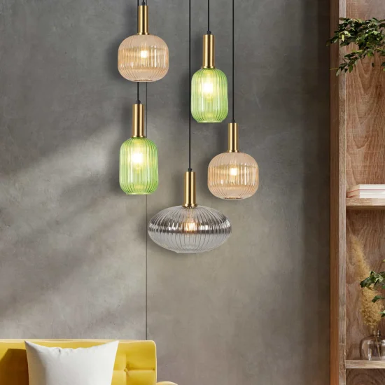 SUSPENSION 5 LUMIÈRES ABAT-JOUR COMBINÉS Ø70 E27 SHELBY