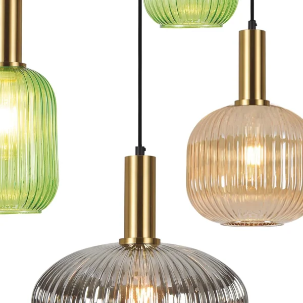 SUSPENSION 5 LUMIÈRES ABAT-JOUR COMBINÉS Ø70 E27 SHELBY