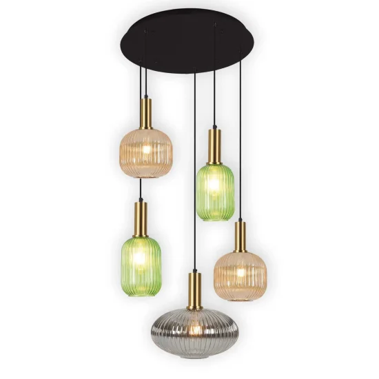 SUSPENSION 5 LUMIÈRES ABAT-JOUR COMBINÉS Ø70 E27 SHELBY 2