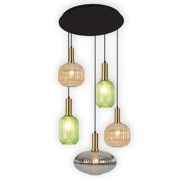 SUSPENSION 5 LUMIÈRES ABAT-JOUR COMBINÉS Ø70 E27 SHELBY