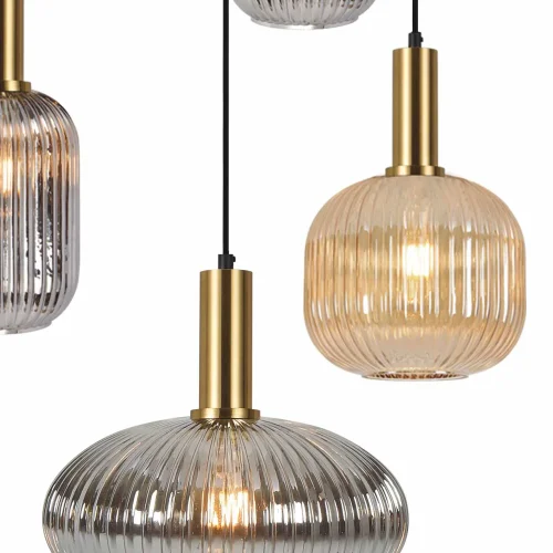 SUSPENSION 5 LUMIÈRES ABAT-JOUR COMBINÉ AMBRE/FUMÉE Ø70 E27 SHELBY