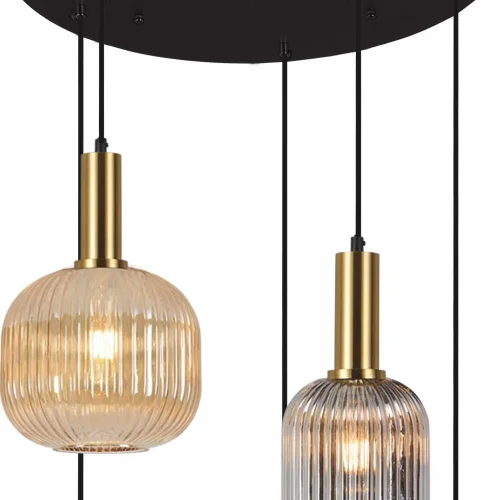 SUSPENSION 5 LUMIÈRES ABAT-JOUR COMBINÉ AMBRE/FUMÉE Ø70 E27 SHELBY