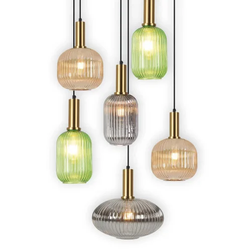 SUSPENSION 6 LUMIÈRES ABAT-JOUR COMBINÉES Ø70 E27 SHELBY