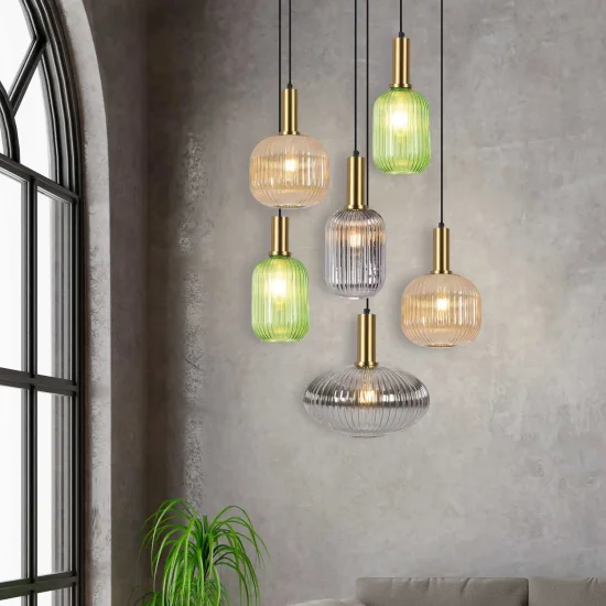 SUSPENSION 6 LUMIÈRES ABAT-JOUR COMBINÉES Ø70 E27 SHELBY