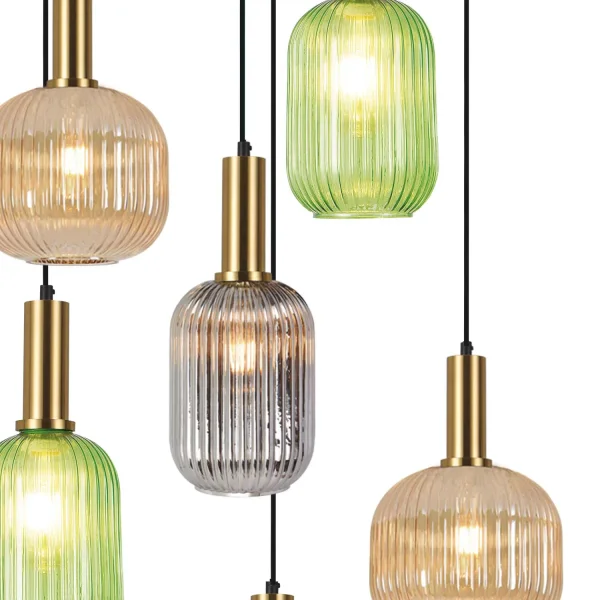 SUSPENSION 6 LUMIÈRES ABAT-JOUR COMBINÉES Ø70 E27 SHELBY