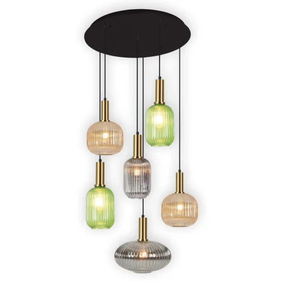 SUSPENSION 6 LUMIÈRES ABAT-JOUR COMBINÉES Ø70 E27 SHELBY 2