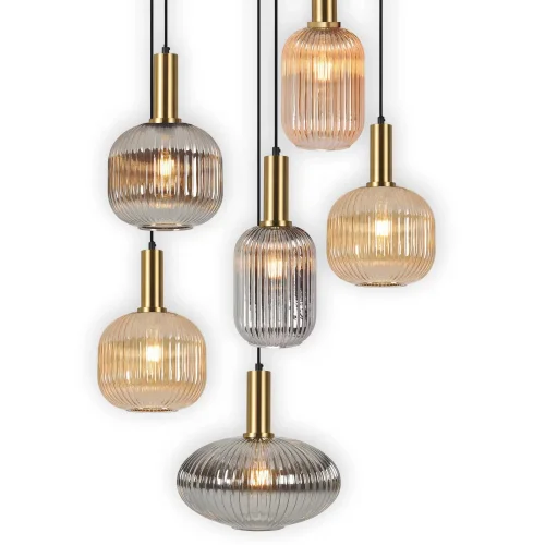 SUSPENSION  6 LUMIÈRES ABAT-JOUR COMBINÉE AMBRE/FUMÉE Ø70 E27 SHELBY