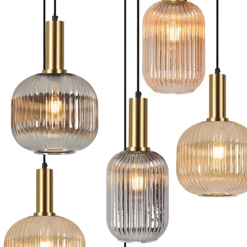 SUSPENSION  6 LUMIÈRES ABAT-JOUR COMBINÉE AMBRE/FUMÉE Ø70 E27 SHELBY