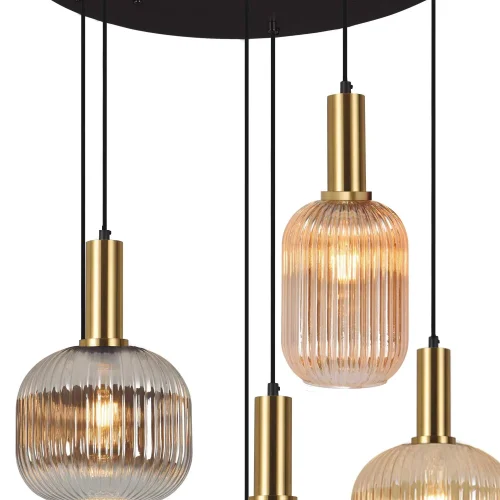 SUSPENSION  6 LUMIÈRES ABAT-JOUR COMBINÉE AMBRE/FUMÉE Ø70 E27 SHELBY