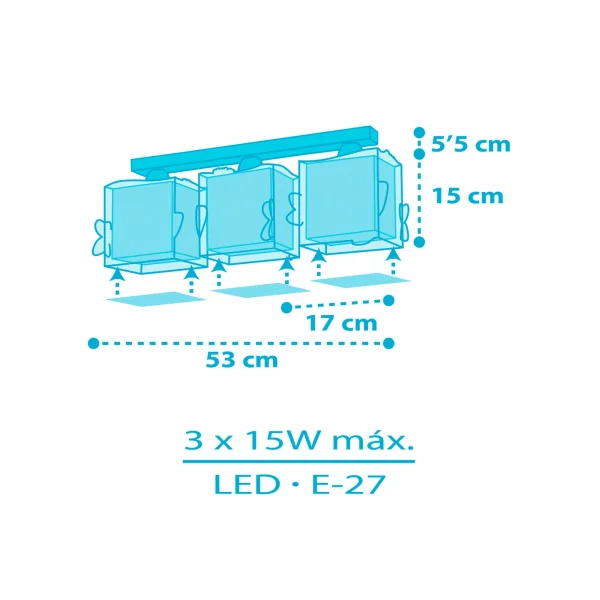 PLAFONNIER POUR ENFANTS 3 LUMIÈRES LITTLE SHARK E27