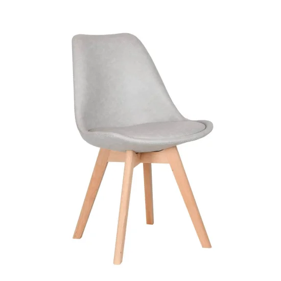 CHAISE TOWER KARLSKRONA PU GRIS CLAIR PIEDS COULEUR HÊTRE 2