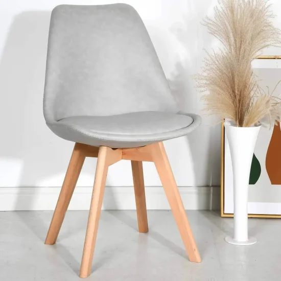 CHAISE TOWER KARLSKRONA PU GRIS CLAIR PIEDS COULEUR HÊTRE