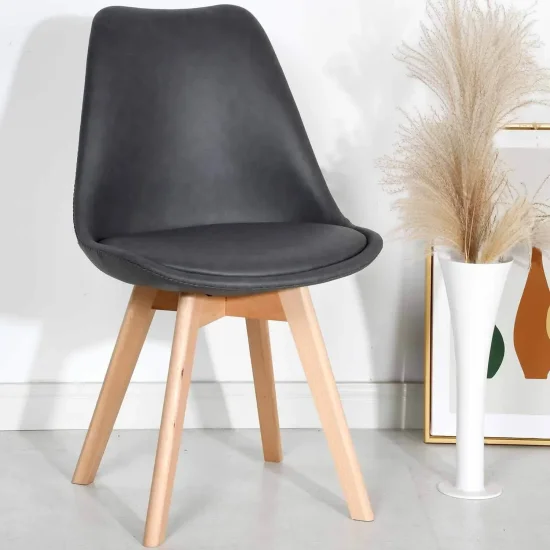 CHAISE TOWER KARLSKRONA PU GRIS MARENGO PIEDS COULEUR HÊTRE