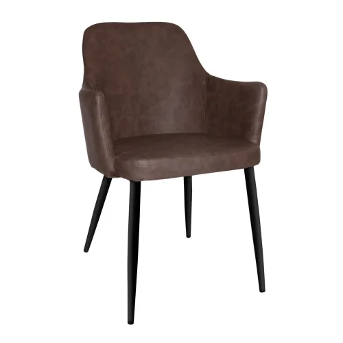 FAUTEUIL MANDARINA EN SIMILICUIR MARRON AVEC PIEDS NOIRS FAUTEUIL MANDARINA EN SIMILICUIR MARRON AVEC PIEDS NOIRS
