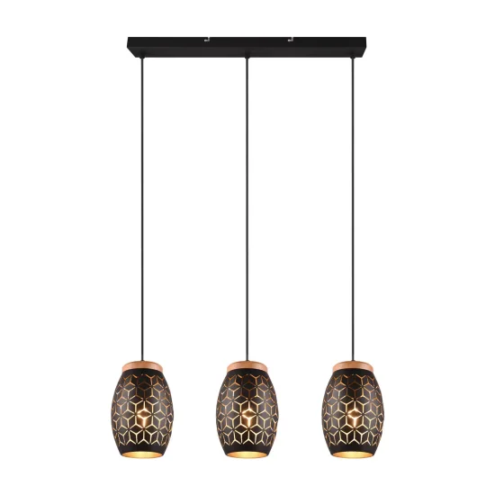 SUSPENSION 3 LUMIÈRES EN MÉTAL NOIR E27 BIRKITA 2
