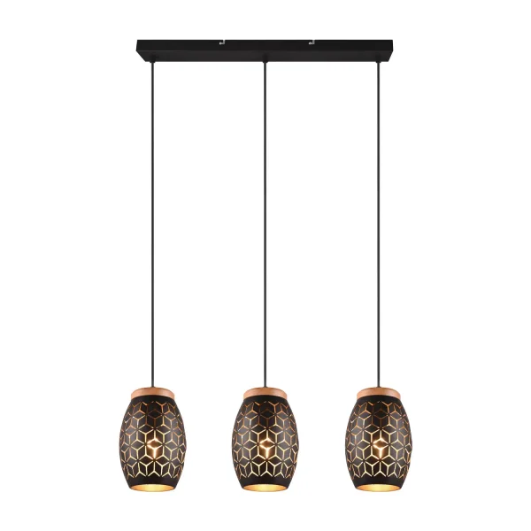 SUSPENSION 3 LUMIÈRES EN MÉTAL NOIR E27 BIRKITA