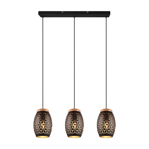 SUSPENSION 3 LUMIÈRES EN MÉTAL NOIR E27 BIRKITA