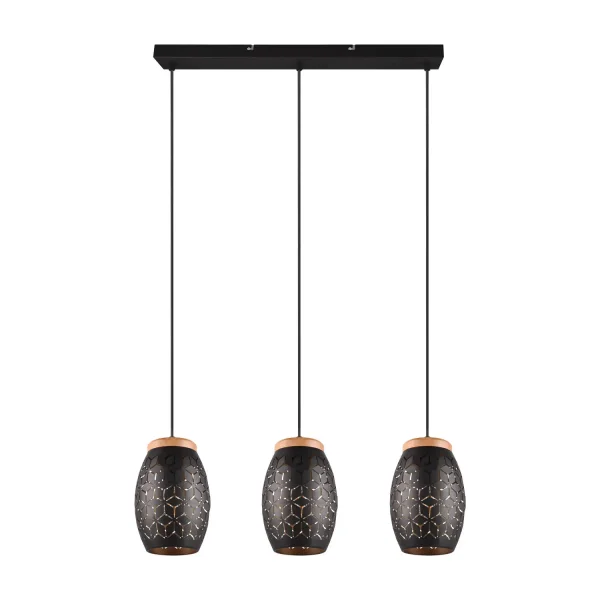 SUSPENSION 3 LUMIÈRES EN MÉTAL NOIR E27 BIRKITA