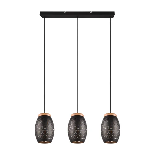 SUSPENSION 3 LUMIÈRES EN MÉTAL NOIR E27 BIRKITA