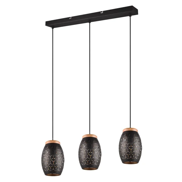 SUSPENSION 3 LUMIÈRES EN MÉTAL NOIR E27 BIRKITA