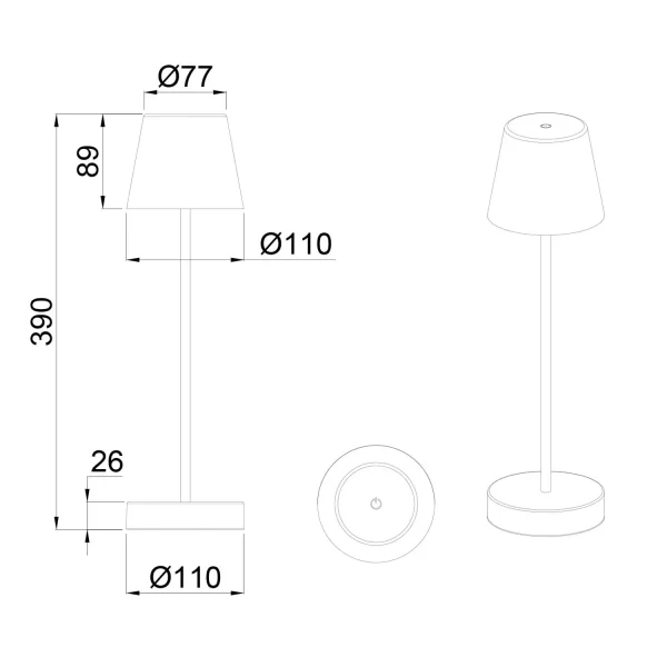 LAMPE DE TABLE LED TACTILE LED DIMMABLE 2,2W IP44 NOIR MINNA