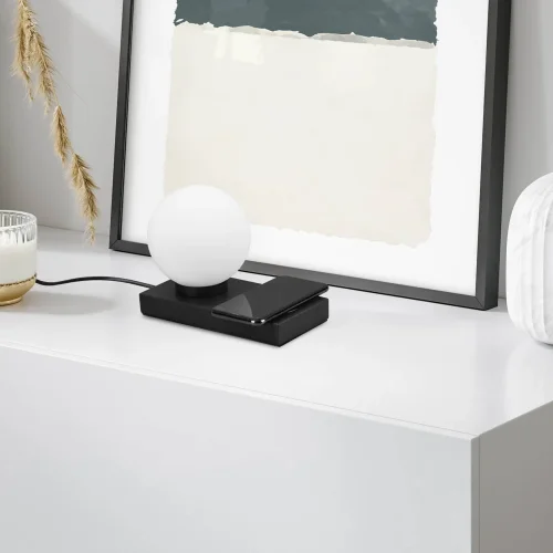 LAMPE DE TABLE AVEC STATION DE CHARGE NOIRE E14 CLARISSA