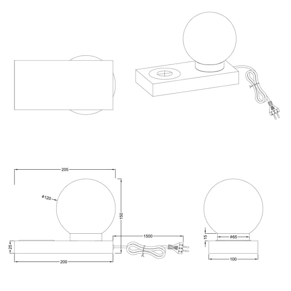 LAMPE DE TABLE AVEC STATION DE CHARGE NOIRE E14 CLARISSA