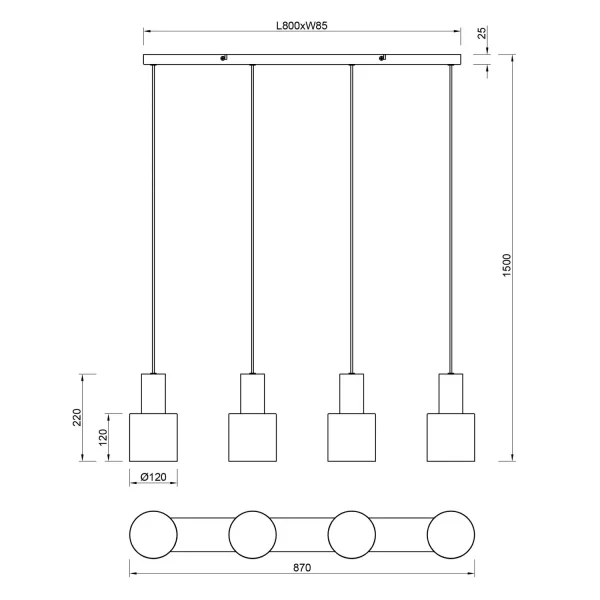 SUSPENSION PLAFOND 4 LUMIÈRES E27 AQUILES