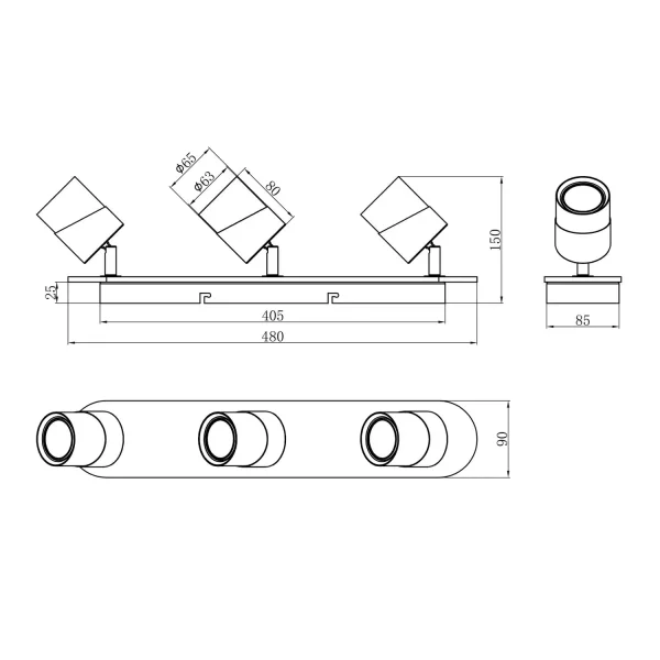 SPOT DE PLAFOND 3 LUMIÈRES NOIR AMARU GU10