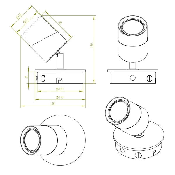SPOT DE PLAFOND/MUR 1 LUMIÈRE GU10 BLANC AMARU