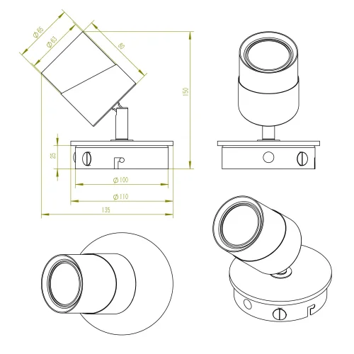 SPOT DE PLAFOND/MUR 1 LUMIÈRE GU10 NOIR AMARU
