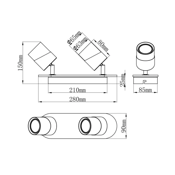 SPOT DE PLAFOND 2 LUMIÈRES GU10 BLANC AMARU