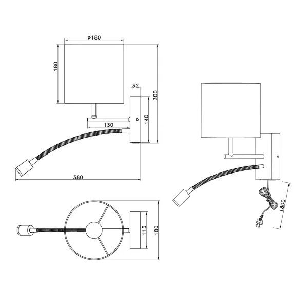 APPLIQUE MURAL FLEXO E27 ÉCRAN CYLINDRIQUE MARISOL