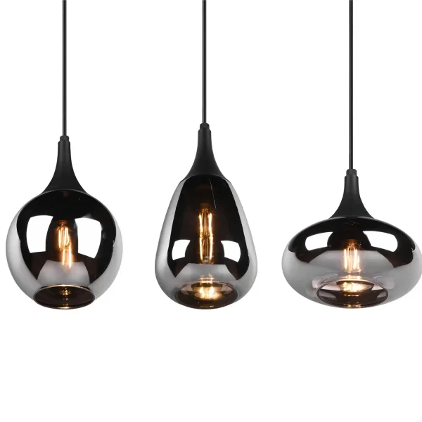 SUSPENSION 3 LUMIÈRES COULEUR ACIER CHROMÉ E14 LESLIE