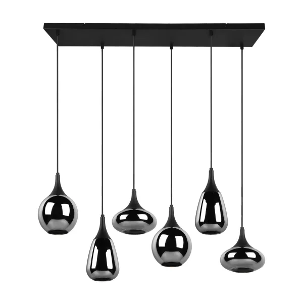 SUSPENSION 6 LUMIÈRES COULEUR ACIER CHROMÉ E14 LESLIE