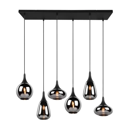 SUSPENSION 6 LUMIÈRES COULEUR ACIER CHROMÉ E14 LESLIE