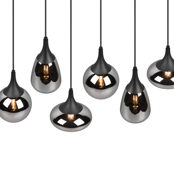 SUSPENSION 6 LUMIÈRES COULEUR ACIER CHROMÉ E14 LESLIE