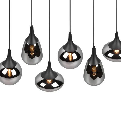 SUSPENSION 6 LUMIÈRES COULEUR ACIER CHROMÉ E14 LESLIE