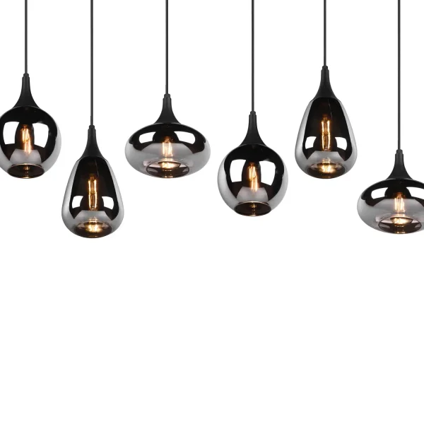 SUSPENSION 6 LUMIÈRES COULEUR ACIER CHROMÉ E14 LESLIE