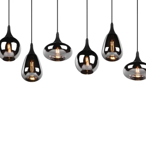 SUSPENSION 6 LUMIÈRES COULEUR ACIER CHROMÉ E14 LESLIE