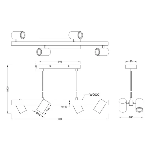 SUSPENSION DE 4 LUMIÈRES GU10 NOIR GRAFTON
